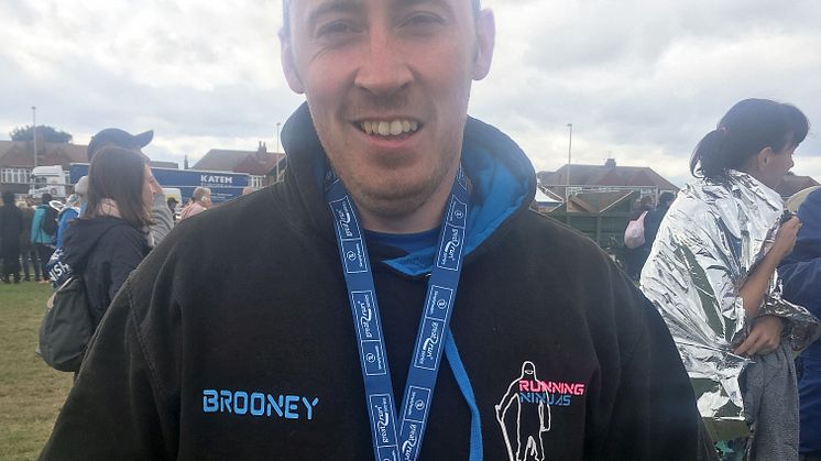 Bus driver Kevin Brown after completing last year's Great North Run