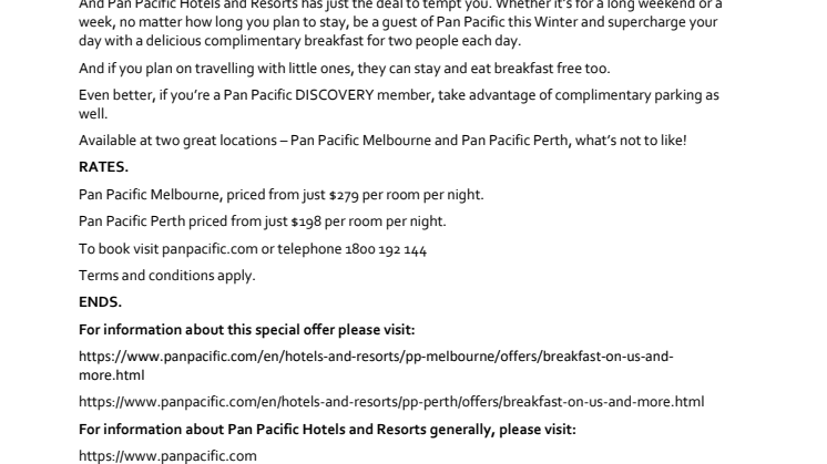 ​Winter Warmer Special with Pan Pacific Hotels and Resorts - Oceania 