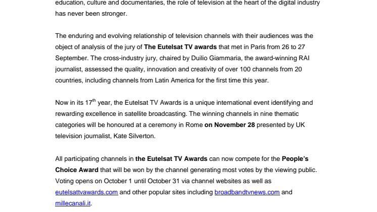 Finalists announced for the Eutelsat TV Awards 2014!