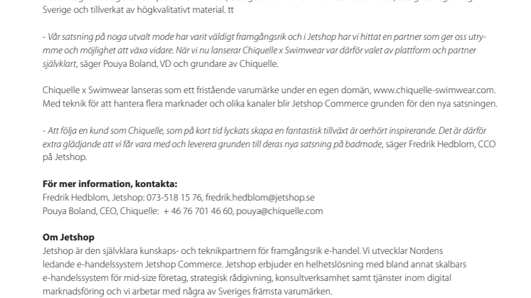 Chiquelle lanserar exklusivt badmode med Jetshop Commerce
