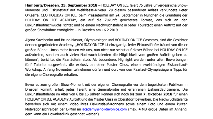 HOLIDAY ON ICE ACADEMY bringt Eiskunstlaufnachwuchs in Dresden auf die große Showbühne der Erfolgsproduktion ATLANTIS