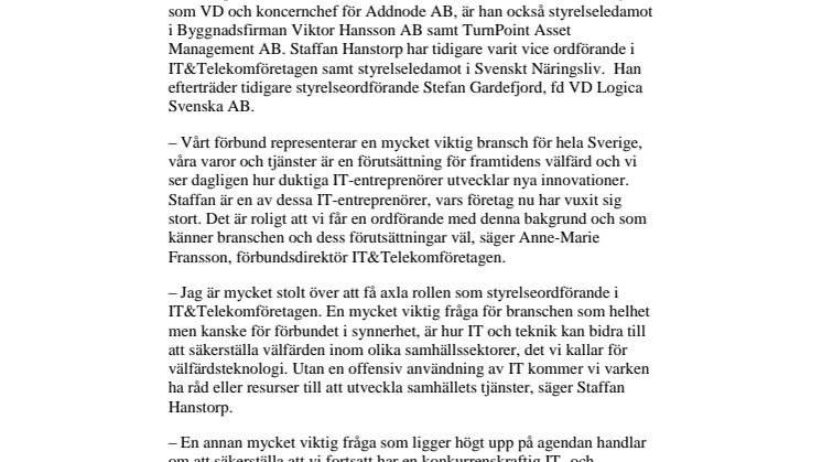 Ny styrelseordförande för IT&Telekomföretagen