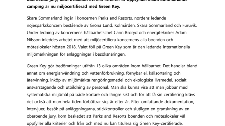 Skara Sommarlands camping miljöcertifieras med Green Key
