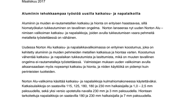 Alumiinin tehokkaampaa työstöä uusilla katkaisu- ja napalaikoilla