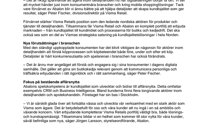 Visma förvärvar Abalon och stärker satsningen på lösningar för kundlojalitet 