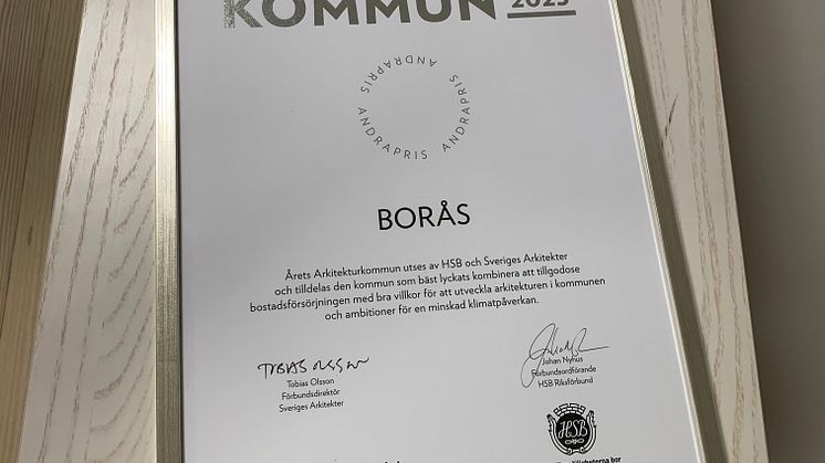 Andraplats diplom, årets arkitekturkommun 2023