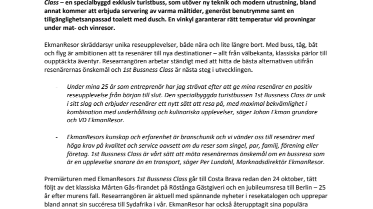 EkmanResor lanserar 1st Bussness Class – en specialbyggd exklusiv turistbuss