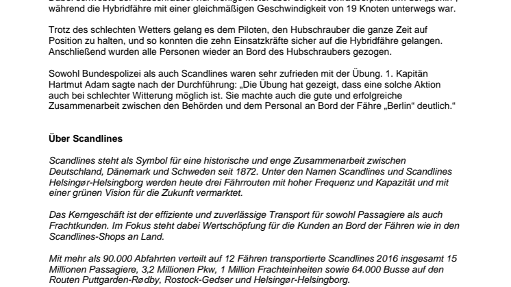 Scandlines weiht Hubschrauberplattform auf dem Fährschiff „Berlin“ ein