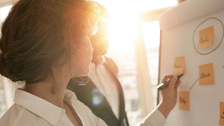 woman with white board