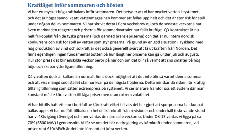 Modity månadsbrev - Elprisprognoser på kort, medel och lång sikt