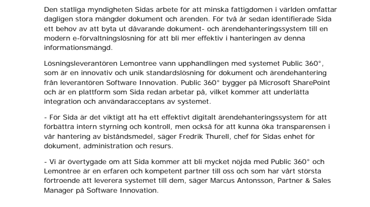 Sida har valt Public 360° för hantering av dokument och ärenden 