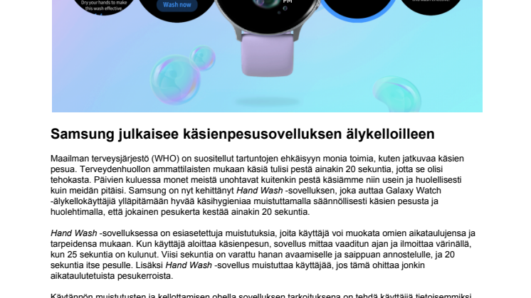 Samsung julkaisee käsienpesusovelluksen älykelloilleen
