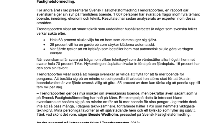 Trendrapporten 2013 visar: Svenskarna älskar sin TV och drömmer om självstädande hem 