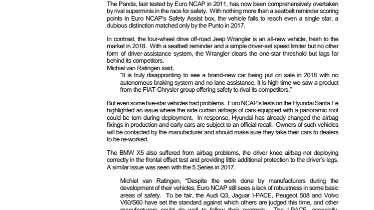 Euro NCAP press release Dec 2018