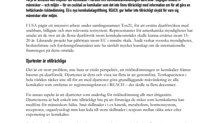Framtidens kemikalietestmetoder - bättre kemikaliesäkerhet utan djurtester