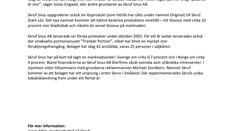 Skruf Snus lanserar krogsnuset Skruf Stark Portion