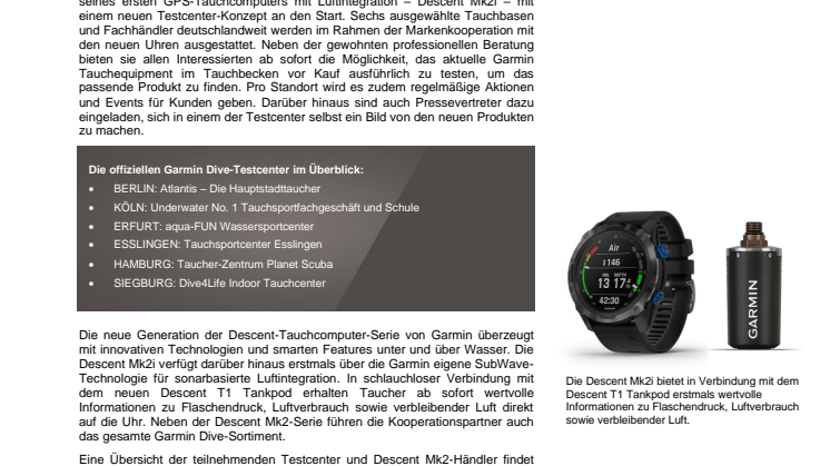 PM Garmin Dive Testcenter