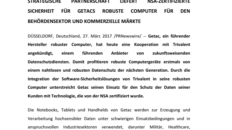GETAC KOOPERIERT MIT TRIVALENT FÜR DATENSCHUTZ DER NÄCHSTEN GENERATION