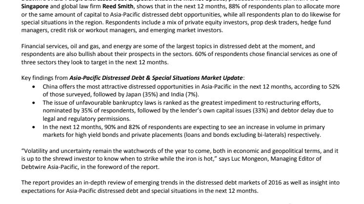 Global uncertainty and volatility fuel Asia-Pacific distressed debt and special situation opportunities in 2017