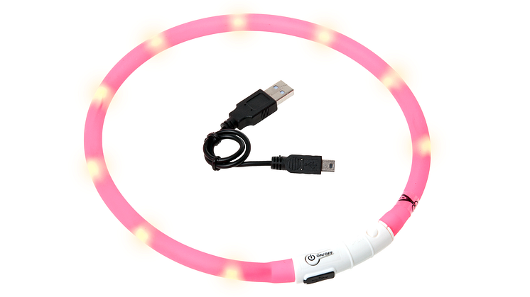   Lysande hundhalsband rosa på vitt