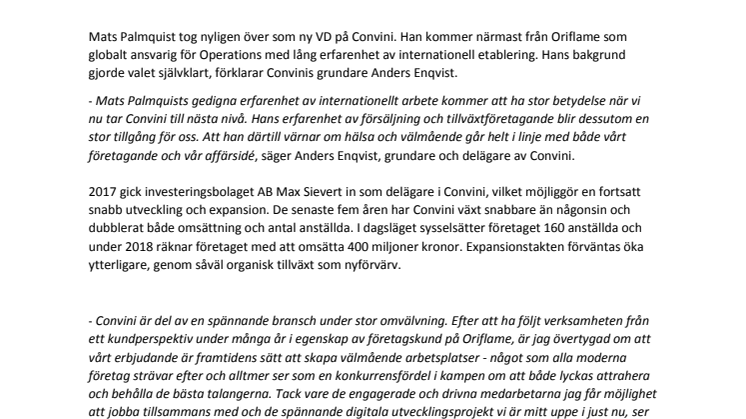 Mats Palmquist, ny VD på Convini