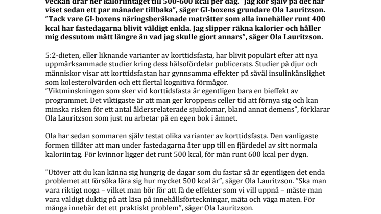 GI-boxen lanserar program för 5:2-dieten