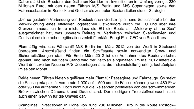 Neue Fähren von Scandlines in Stralsund auf gutem Weg