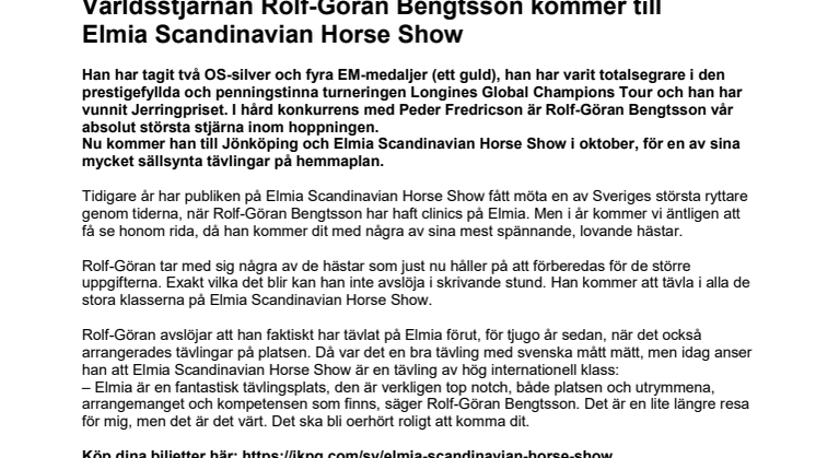 Världsstjärnan Rolf-Göran Bengtsson kommer till Elmia Scandinavian Horse Show