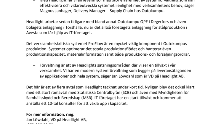 Headlight tar hem ännu ett avtal med Outokumpu