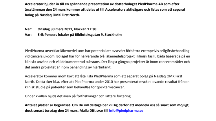 Välkommen till en presentation av PledPharma!