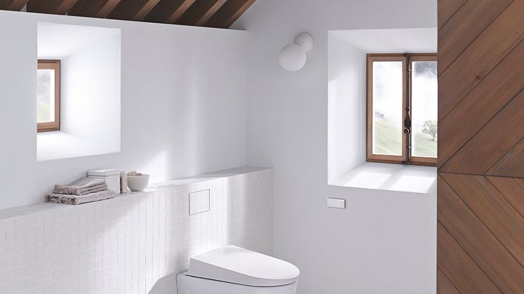 Seinän eteen koteloitu seinä-wc ja pneumaattinen painike, Duofix-asennuselementti