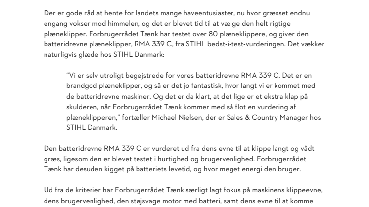 Batteridrevet plæneklipper slår benzinmodellerne og er bedst i test