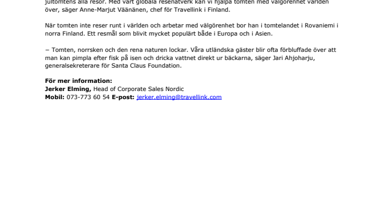Jultomten väljer Travellink som ny resebyrå