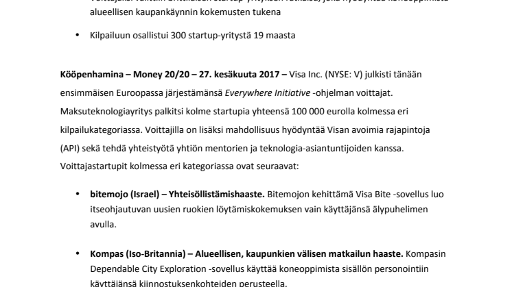 Kompas voitti 50 000 euroa Visan Euroopan ensimmäisessä Everywhere Initiative -kilpailussa