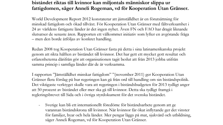Kommentar till Världsbanksrapport om jämställdhet: Ge varannan biståndskrona till kvinnorna 