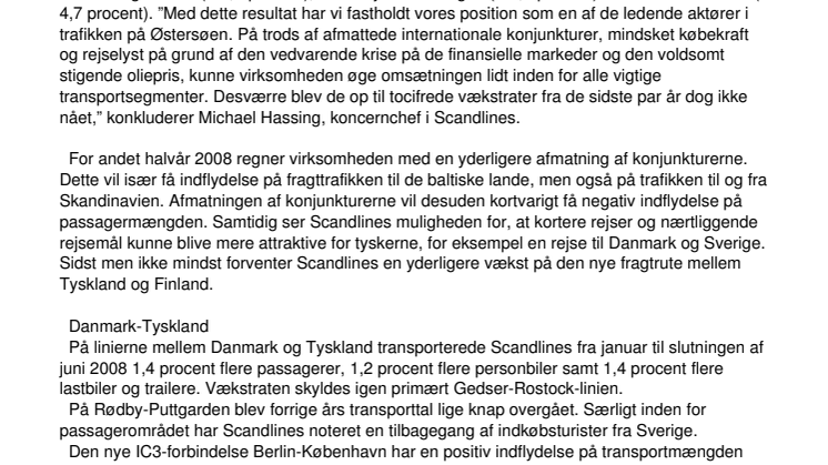 Scandlines øger sin vækst i første halvår 2008