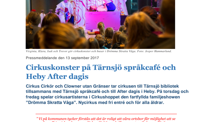 Cirkuskonster på Tärnsjö språkcafé och Heby After dagis 