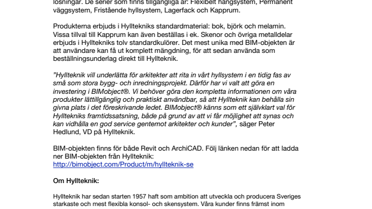 Svenska Hyllteknik investerar i BIM-objekt för framtiden