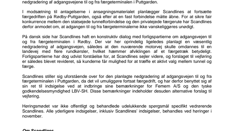 Scandlines’ indsigelser om adgangsveje i høring
