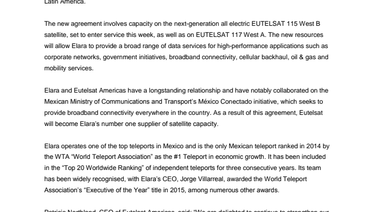Elara scales up capacity on Eutelsat fleet with multi-satellite agreement for data services in Latin America