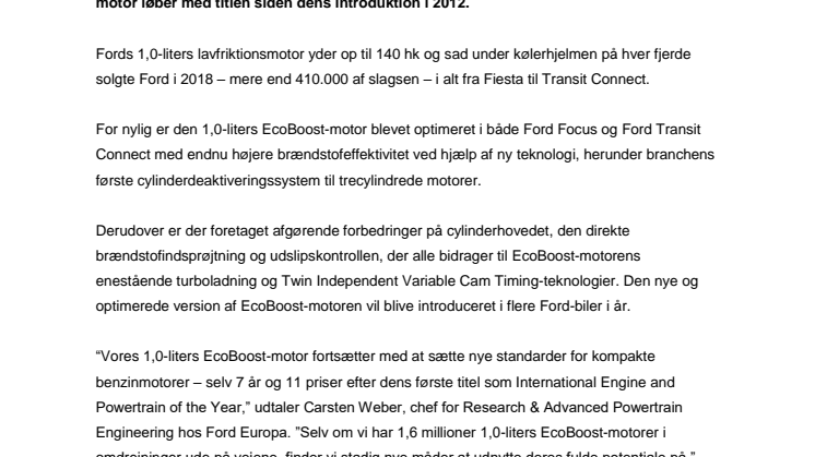 Fords EcoBoost-motor kåret til verdens bedste