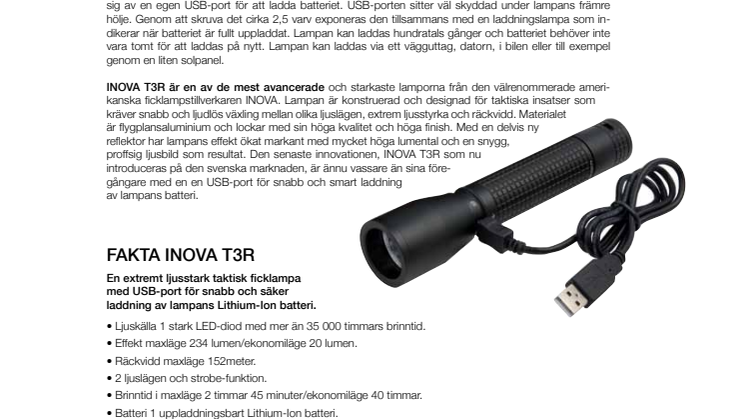 INOVA vässar nya INOVA T3R med inbyggd USB-port
