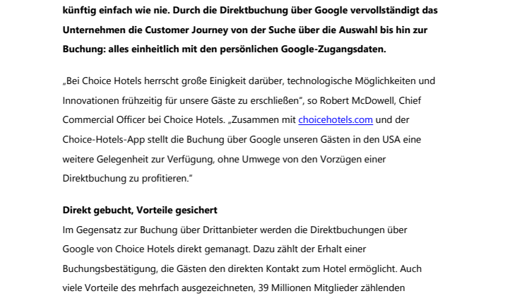 Buchen bei Google: Choice Hotels führt Direktbuchung ein