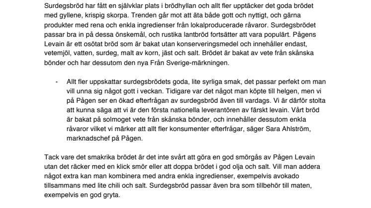 Pågen lanserar färskt Levain till hela svenska folket