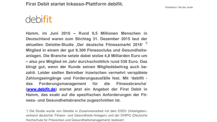 Forderungsmanagement für die Fitnessbranche: First Debit startet Inkasso-Plattform debifit