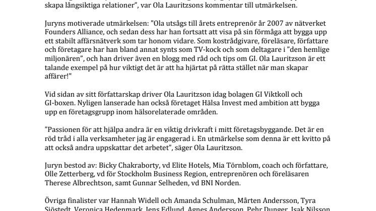 Ola Lauritzson vinner pris som Årets Affärsnätverkare 2012