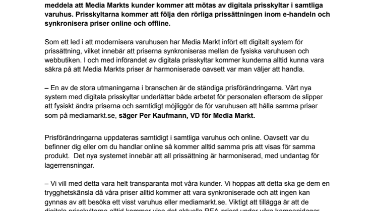 Digitala prisskyltar säkerställer onlinepriser i varuhusen