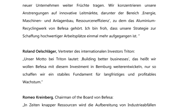 Befesa Werkseröffnung Statements