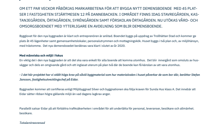 Klart för att bygga demensboende med 45 platser på Dannebacken i Trollhättan