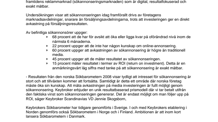 Norges första sökbarometer presenteras-7 av 10 marknadschefer ökar sin mediainvestering inom sökannonsering
